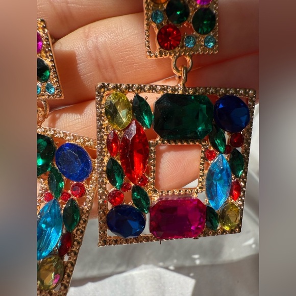 Anthropologe multicolour colourful square rhinestones earrings - Picture 5 of 12